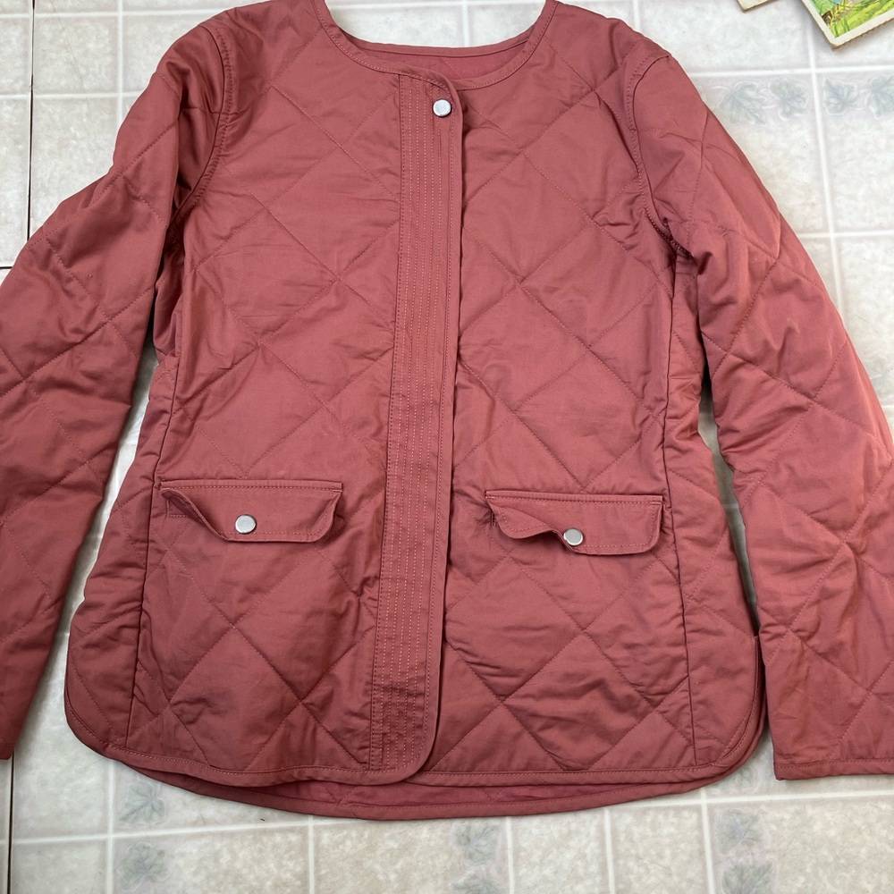 Loft zip front Pink Quilted Jacket cotton collarless